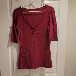 Calvin Klein Jeans Women's Burgundy V-Neck Top
